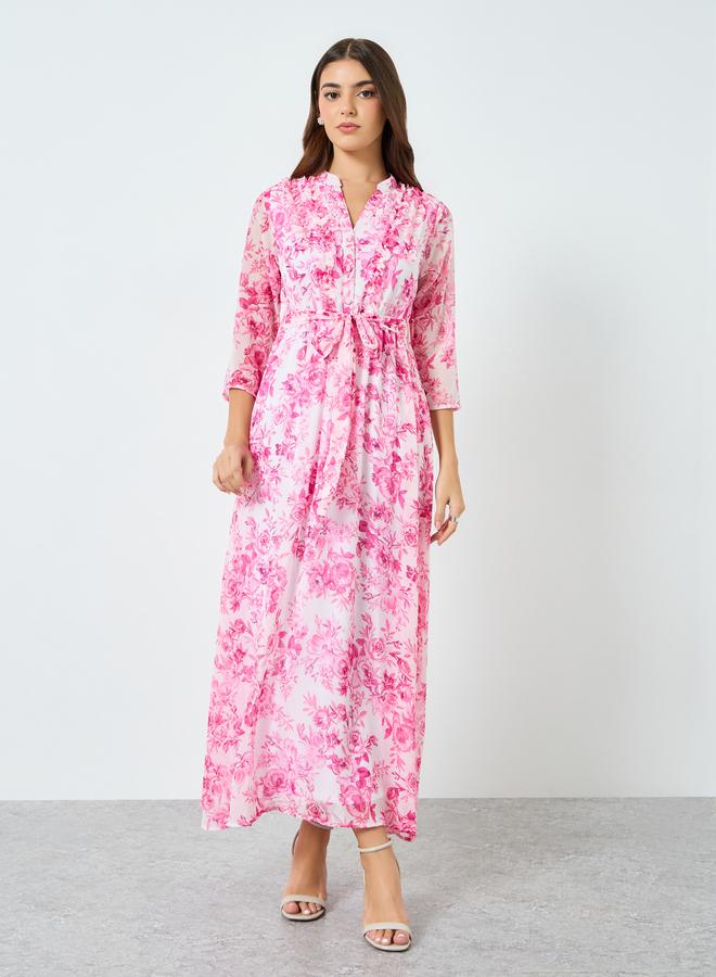 ستايلي فستان طويل شيفون بطبعة زهور وأكمام 3 - Image 1